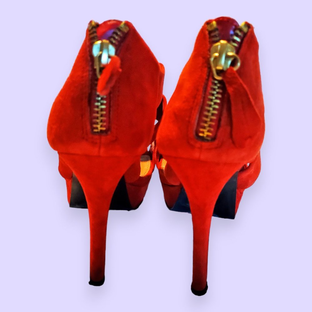 Stunning Red Suede Leather Platform High Heels - Picture 3 of 7